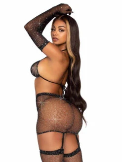 Leg Avenue | LA81617, Rhinestone Fishnet Garter Skirt Set -Funky Lingerie Outlet 81617 004 001 97013.1669055770