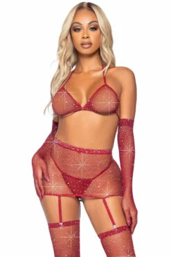 Leg Avenue | LA81617, Rhinestone Fishnet Garter Skirt Set -Funky Lingerie Outlet 81617 Bur 12968.1669055917