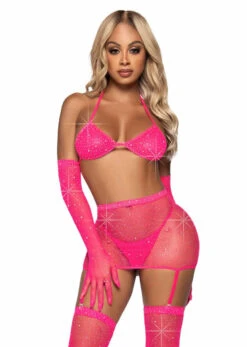 Leg Avenue | LA81617, Rhinestone Fishnet Garter Skirt Set