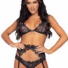 Leg Avenue | LA81621, Eyelash Lace Rhinestone Garter Set -Funky Lingerie Outlet 81621 003 001 49983.1607105714