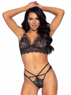 Leg Avenue | LA81623, Strappy Rhinestone Lace Bralette Set -Funky Lingerie Outlet 81623 003 001 10655.1623865876