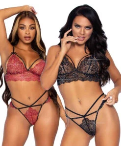 Leg Avenue | LA81623, Strappy Rhinestone Lace Bralette Set