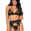 LA81631, Eyelash Lace Bra Set With Matching Garter Belt By Leg Avenue