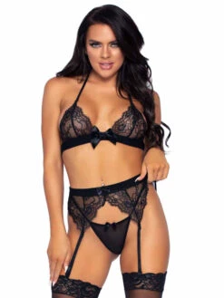 LA81631, Eyelash Lace Bra Set With Matching Garter Belt By Leg Avenue