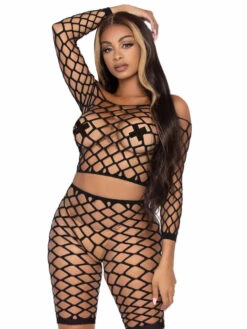 LA81633, Pothole Net Top And Shorts Set By Leg Avenue