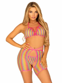LA81658, Rainbow Net Bikini & Chaps Set By Leg Avenue -Funky Lingerie Outlet 81658 001 318 25310.1683070534