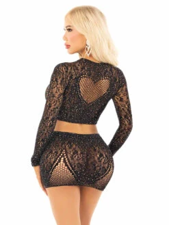 LA81668, Rhinestones Lace Crop And Mini Skirt -Funky Lingerie Outlet 81668 002 001 57847.1733245313