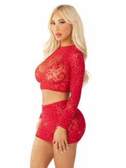 LA81668, Rhinestones Lace Crop And Mini Skirt -Funky Lingerie Outlet 81668 004 003 51862.1733245293