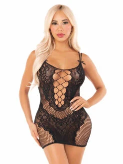 LA81669, Lace And Net Mini Dress