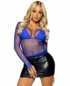 LA-8278, Long Sleeved Industrial Net Shirt -Funky Lingerie Outlet 8278 Blue 56915.1709339152