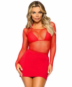 LA-8278, Long Sleeved Industrial Net Shirt -Funky Lingerie Outlet 8278 Red 66369.1709339156