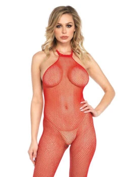 LA-8509, Seamless Fishnet Halter BodyStocking
