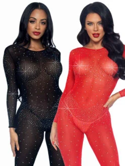 LA85636, Sheer Rhinestone Catsuit By Leg Avenue