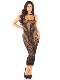 LA86012, Rhinestones Lace And Net Long Dress -Funky Lingerie Outlet 86012 01 001 40520.1733244539