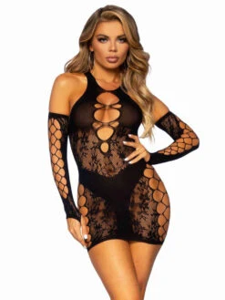 LA86129, Lace And Net Racer Back Mini Dress Set By Leg Avenue