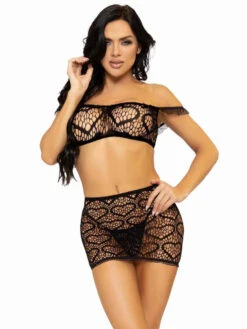 LA86138, Heart Mini Skirt With Off The Shoulder Top -Funky Lingerie Outlet 86138 Black 00874.1699025314