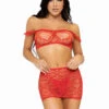 LA86138, Heart Mini Skirt With Off The Shoulder Top -Funky Lingerie Outlet 86138 Red 52219.1699025319