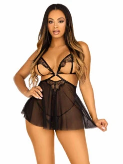 LA86141, Open Cup Lace & Mesh Babydoll By Leg Avenue