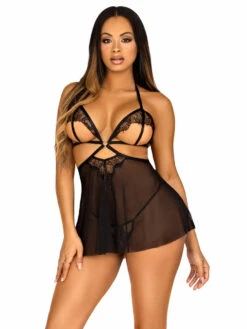 LA86141, Open Cup Lace & Mesh Babydoll By Leg Avenue -Funky Lingerie Outlet 86141 006 101 43159.1683068092