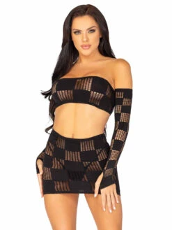 LA86143, Checkerboard Net Bandeau & Skirt Set By Leg Avenue -Funky Lingerie Outlet 86143 003 001 71020.1683070291