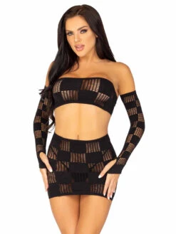 LA86143, Checkerboard Net Bandeau & Skirt Set By Leg Avenue