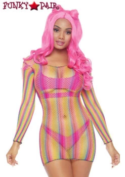 LA86795, Rainbow Fishnet Mini Dress
