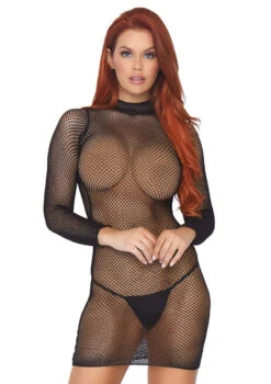 LA86799, Net High Neck Mini Dress