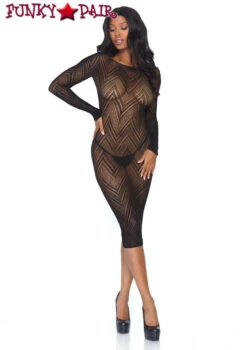 LEG AVENUE LA86800, Chevron Net Body Con Dress -Funky Lingerie Outlet 86800 01 001 39570.1556121825