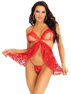 LA87205, Lace Peek-a Bow Babydoll Set