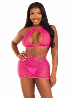LA87209, Double Net Halter Mini Dress -Funky Lingerie Outlet 87209 006 029 12054.1708551395