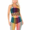 Leg Avenue | LA88021, Rainbow Net Long Halter Dress