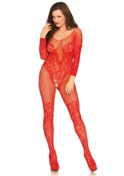 LEG AVENUE LA-89190, Lace Long Sleeve BodyStocking -Funky Lingerie Outlet 89190 01 003 03329.1512537022