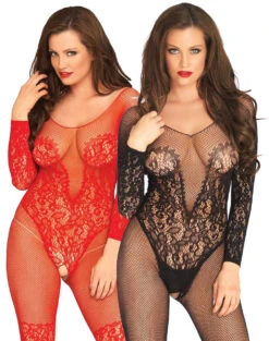 LEG AVENUE LA-89190, Lace Long Sleeve BodyStocking
