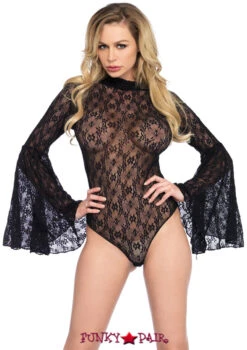 LEG AVENUE LA-89208, Discount Lace Bell Sleeve Rave Bodysuits -Funky Lingerie Outlet 89208 01 001 77271.1638045471
