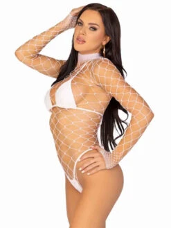 LA-89210, High Neck Fence Net Rave Outfits -Funky Lingerie Outlet 89210 Wht S 54879.1692291559