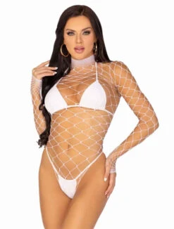 LA-89210, High Neck Fence Net Rave Outfits -Funky Lingerie Outlet 89210 Wht 50430.1692291536