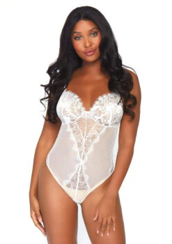LEG AVENUE LA89239, Eyelash Lace And Mesh Teddy -Funky Lingerie Outlet 89239 white 16730.1633112723
