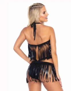 Leg Avenue | LA89268, Fringe Halter Top And Bikini -Funky Lingerie Outlet 89268 Blk B 96128.1692384080