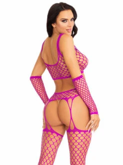 LA89301, Net Crop Top, Garter Stockings, And Gloves Set By Leg Avenue -Funky Lingerie Outlet 89301 002 072 94381.1709342278