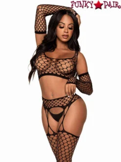 LA89301, Net Crop Top, Garter Stockings, And Gloves Set By Leg Avenue -Funky Lingerie Outlet 89301 003 001 78001.1656029954