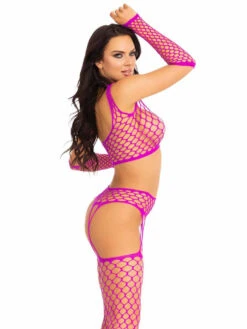 LA89301, Net Crop Top, Garter Stockings, And Gloves Set By Leg Avenue -Funky Lingerie Outlet 89301 005 072 86560.1709342278