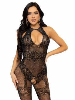 LA89305, Seamless Fishnet Rhinestones Bodystocking