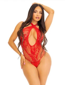 LA89313, Lace And Net Crossover Teddy By Leg Avenue