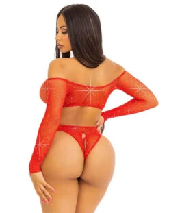 LA89316, Rhinestones Fishnet Teddy -Funky Lingerie Outlet 89316 Red B 03065.1700403087