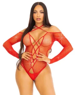 LA89316, Rhinestones Fishnet Teddy