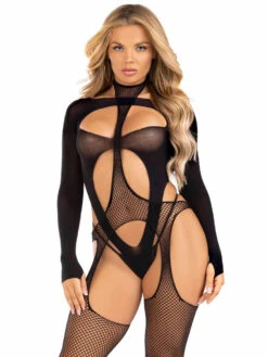 LA89321, Cut Out Teddy And Fishnet Bodystocking Set