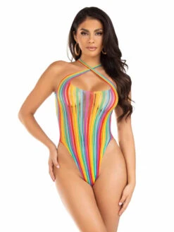 LA89327, Rainbow Striped Thong Bodysuit