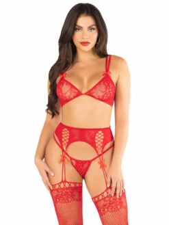 LA89333, Lace Bra Top With Garterbelt And Stocking Attached