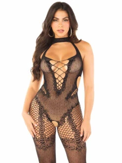 LA89336, Heart And Dotted Net Bodystocking