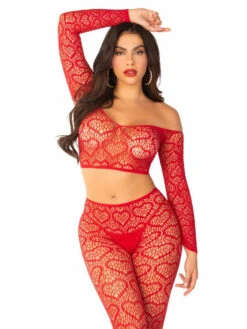 LA89337, Off The Shoulder Crop Top And Footless Tights